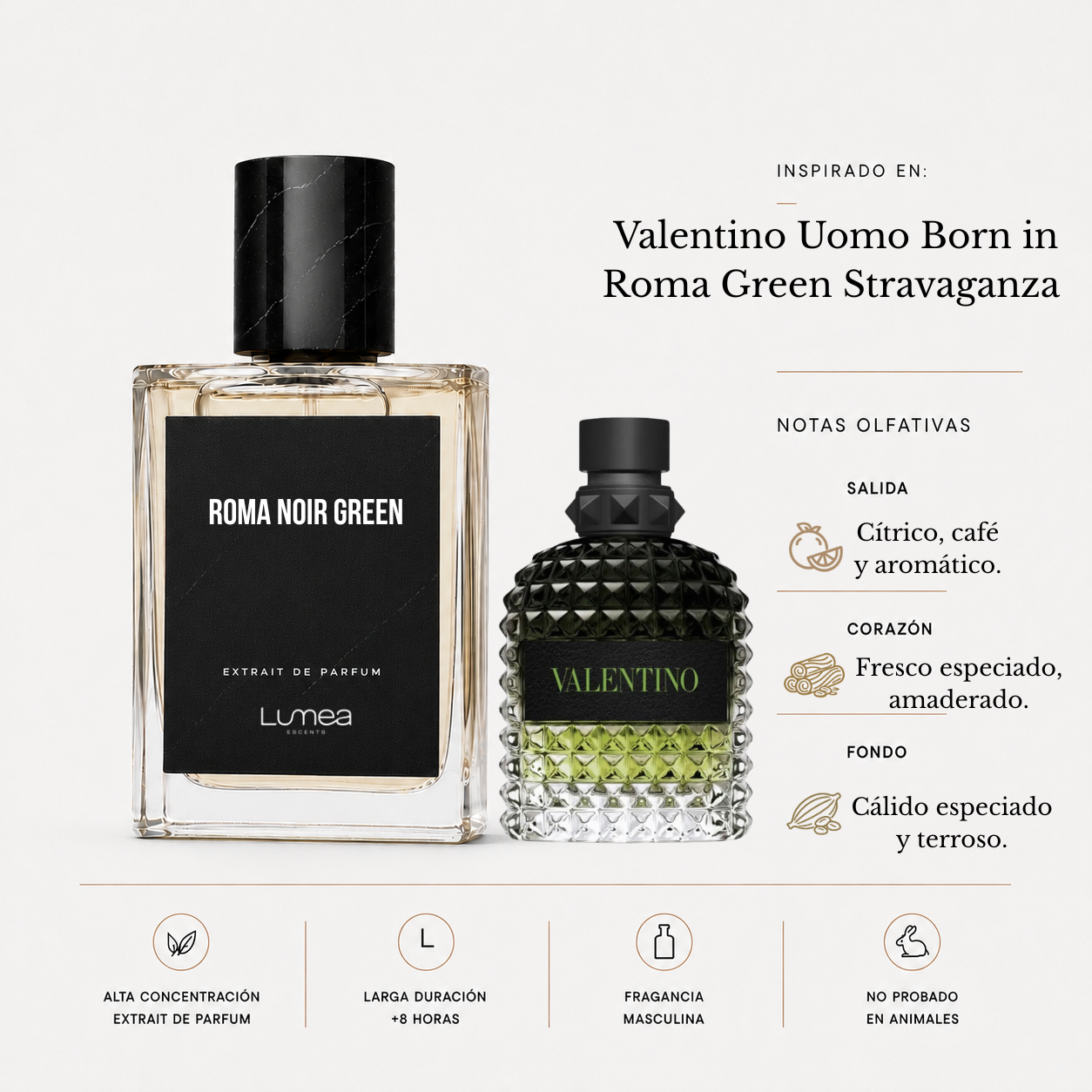 Roma Noir Green (inspirada en: Uomo Born in Roma Green Stravaganza de Valentino )